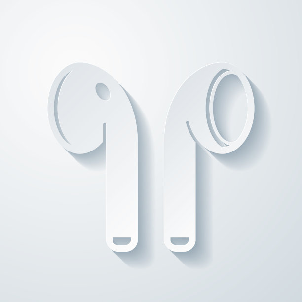 无线耳机。空白背景上剪纸效果的图标图片下载