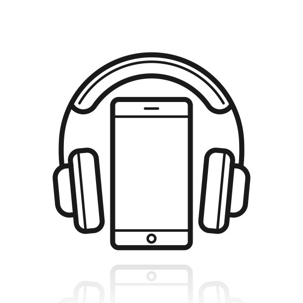 耳机与智能手机。白色背景上反射的图标图片下载
