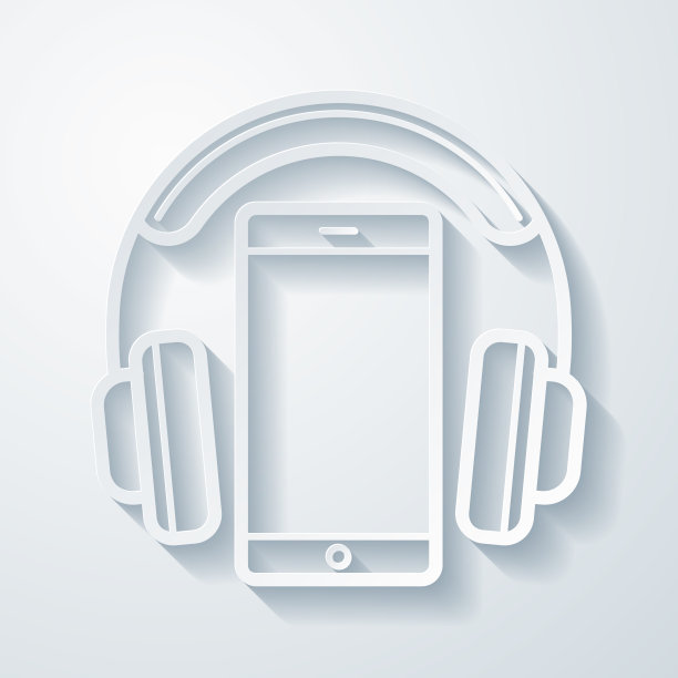 带智能手机的耳机。空白背景上剪纸效果的图标图片下载