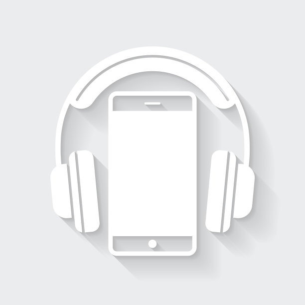 与智能手机耳机。图标与空白背景上的长阴影-平面设计图片下载