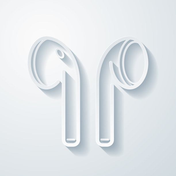 无线耳机。空白背景上剪纸效果的图标图片下载