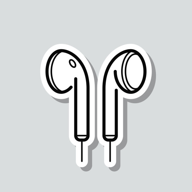 耳机。图标贴纸在灰色背景图片下载