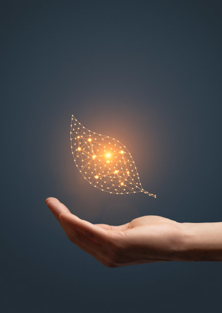 人工智能叶子符号在黑暗的背景上在手图片下载