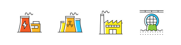 重工业和电力行业相关的矢量线图标。大纲符号集合图片下载