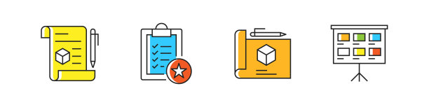 设计思维相关的矢量线图标。大纲符号集合图片下载