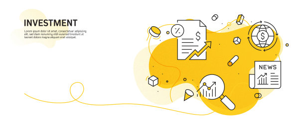 与投资相关的平面线横幅设计与图标图片下载