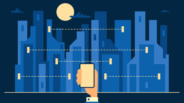 手持手机的男子与城市天际线背景图片下载