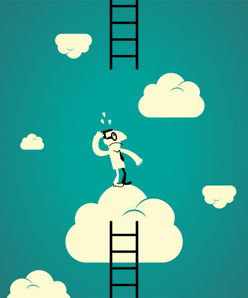 成功的阶梯概念，困惑的商人向上看，下一个梯子太高无法抓住图片下载