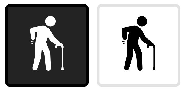 扭伤老人图标上的黑色按钮与白色翻转图片下载