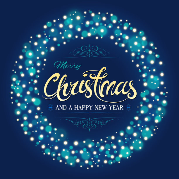 蓝色圣诞花环仙女灯设计图片下载