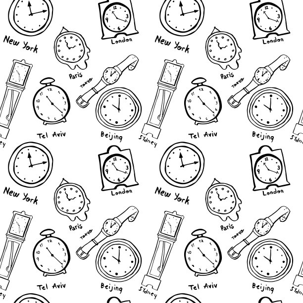手绘世界时钟和手表背景图片下载