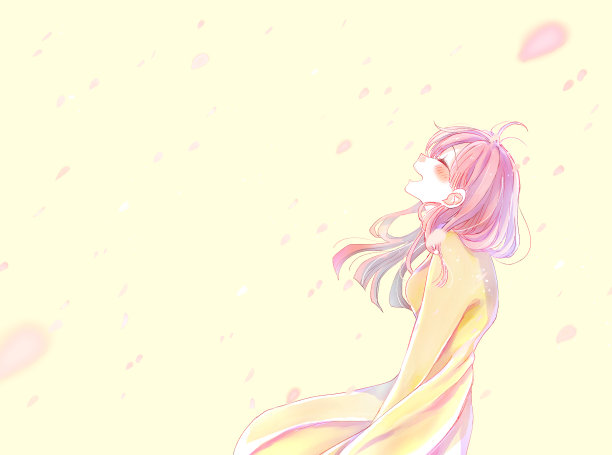 一个在樱花飘落时微笑的女人图片下载