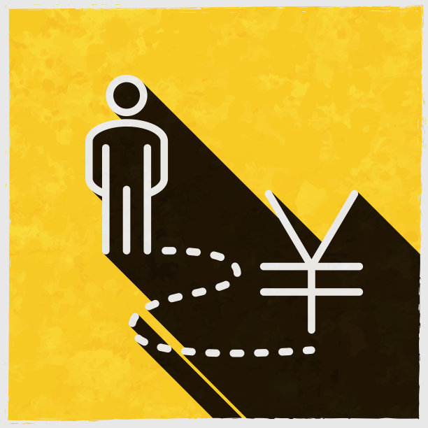 人在燕道。图标与长阴影的纹理黄色背景图片下载