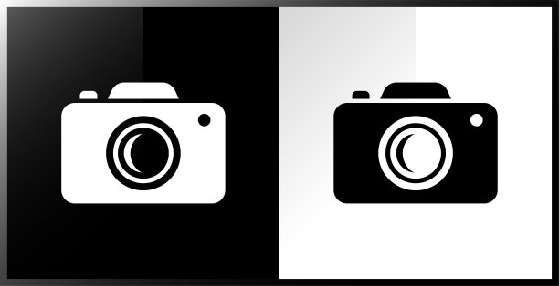 黑色背景和白色背景上的相机图标。图片下载