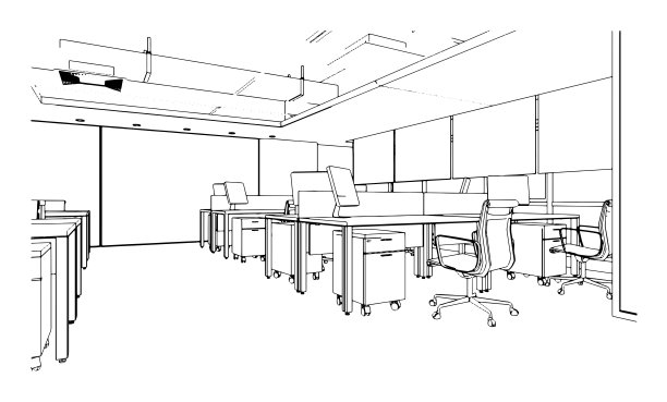 办公室线描，现代设计，3d效果图图片下载