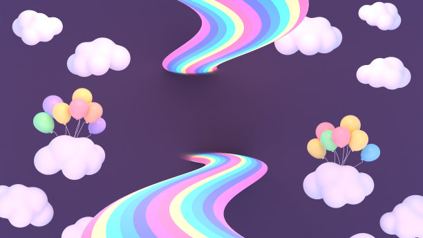 彩虹路气球和云彩图片下载