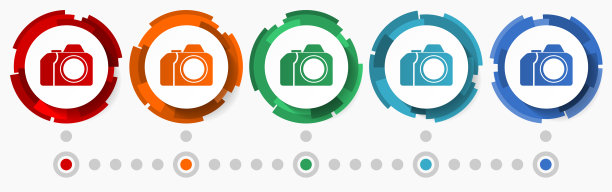 照片相机概念矢量图标集，现代设计抽象网页按钮在5种颜色的选择，网页设计和移动应用程序的信息图表模板图片下载