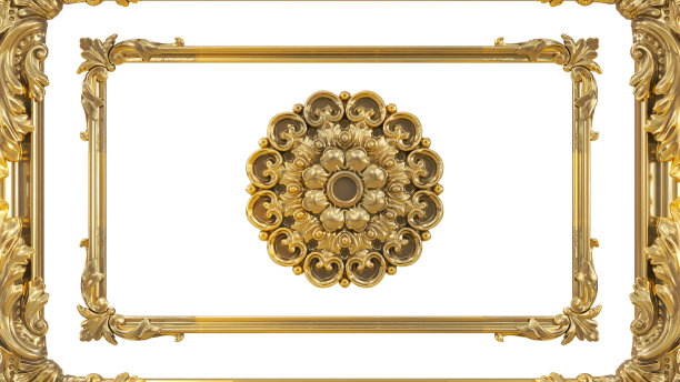 装饰金色复古框架，透明背景上的金色巴洛克框架。图片下载