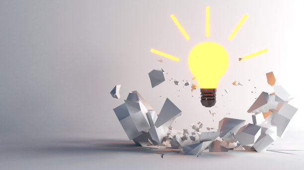 一个灯泡从混凝土地板上射出。、跳出框框思考、超越预期、性能超越预期、3d渲染图片下载