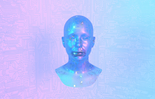 一个具有人工智能的女性机器人的3D插图图片下载