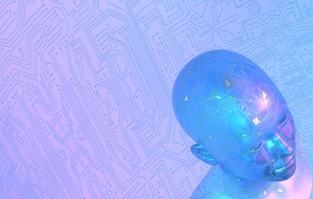 一个具有人工智能的女性机器人的3D插图图片下载