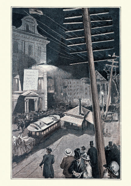 19世纪90年代，维多利亚城市的夜景街景图片下载