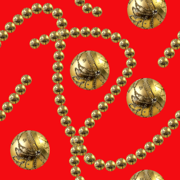 以新年和圣诞节为主题的无缝图案，有雪花、球、圣诞树树枝、金色图片下载