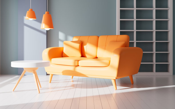 室内几何建筑和沙发模型，3d渲染。图片下载