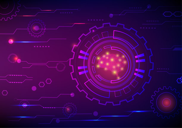 齿轮机械工程电路板技术联网通信在线抽象背景矢量插图图片下载