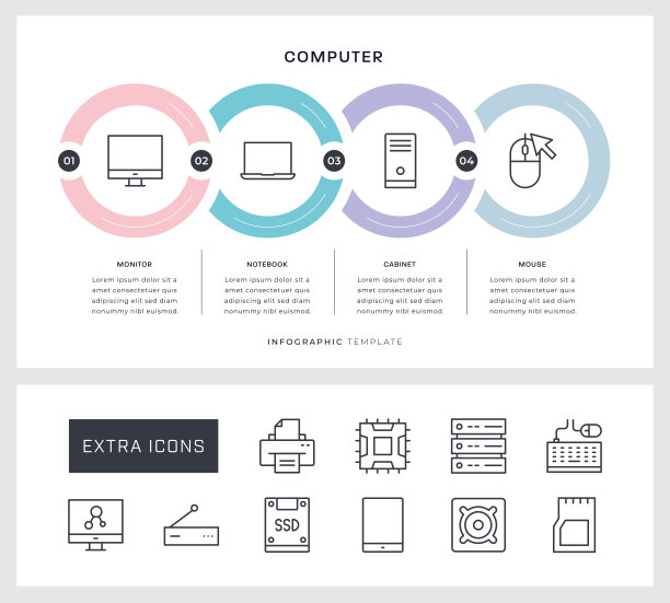 计算机信息图设计与线图标图片下载