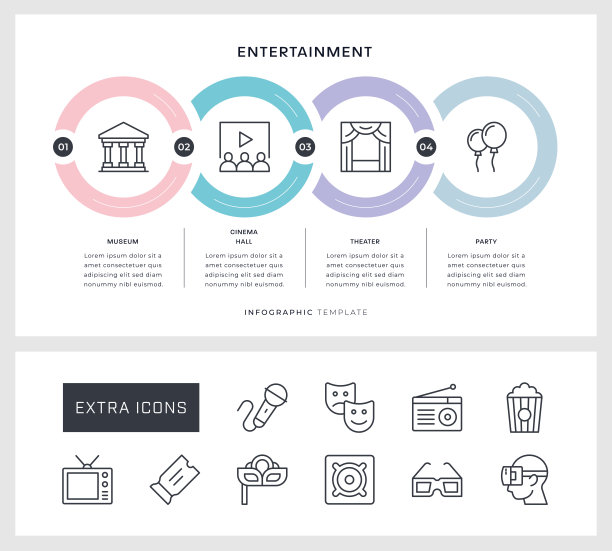 娱乐信息图表设计与线图标图片下载