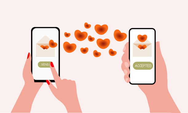 一个女人在约会网站上给一个男人送爱心图片下载