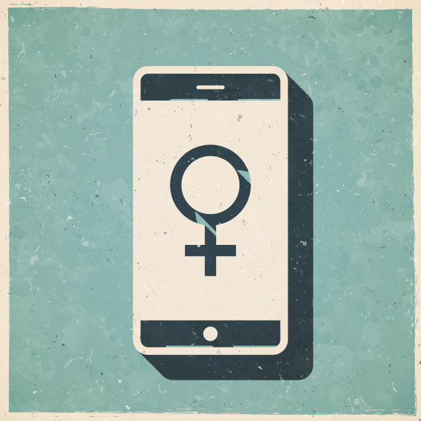 带有女性符号的智能手机。图标复古复古风格-旧纹理纸图片下载
