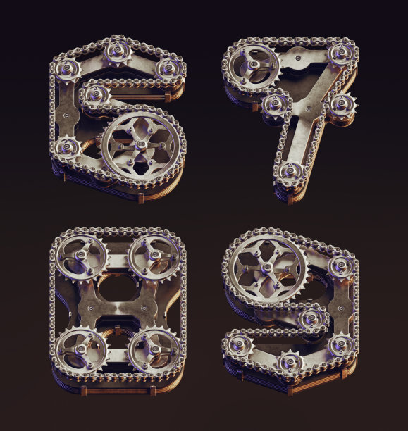 3d渲染蒸汽朋克风格的字母由自行车齿轮和链条。老式机械字体。图片下载