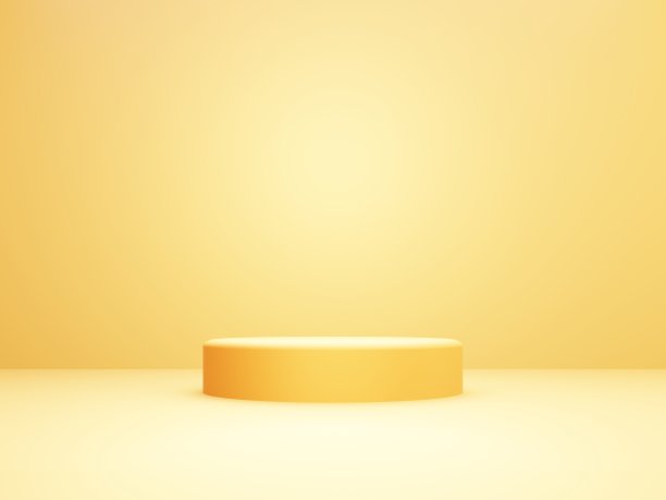 三维渲染空黄色讲台抽象几何最小概念背景。场景适用于广告、化妆品、陈列室、食品、横幅、时尚、科技、商务。插图。产品显示图片下载