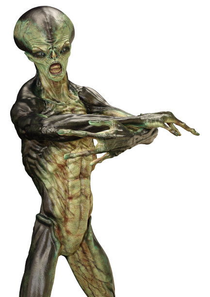 白色上的绿色外星人的3D渲染图片下载