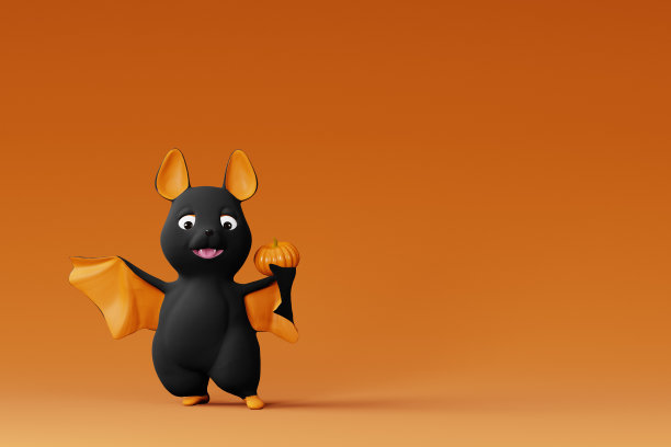 可爱的万圣节蝙蝠南瓜。三维渲染图片下载