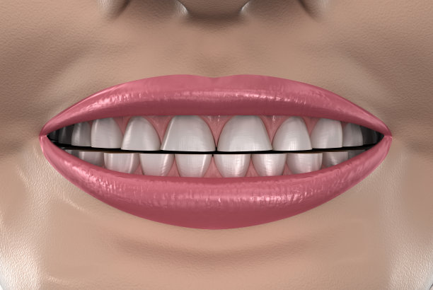 牙齿磨损(牙齿组织脱落)时微笑。牙科3D插图图片下载