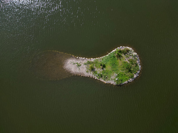 逐渐入水并露出岩石的人工岛屿的建造。与河岸分开的筑巢区适合鸟类在砾石和鹅卵石中筑巢图片下载