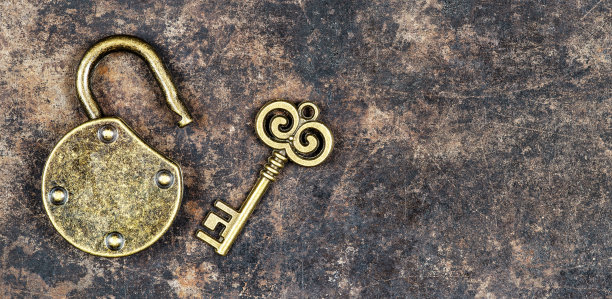 复古钥匙和挂锁，密室逃脱游戏横幅图片下载