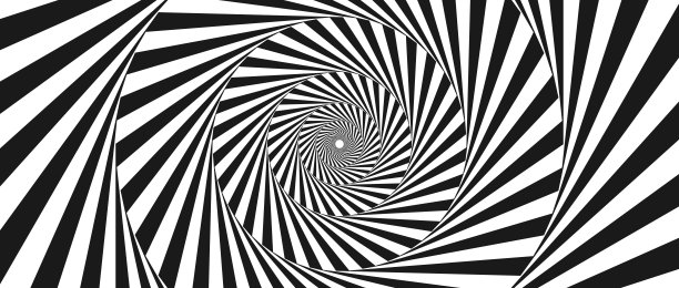 放射状视错觉背景。黑色和白色抽象线条的圆圈。海报，横幅，模板设计。旋转旋转螺旋或漩涡幻觉壁纸。矢量水平opt艺术表面图片下载