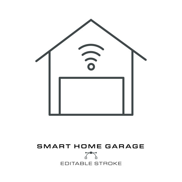 智能家居车库图标-可编辑的描边图片下载