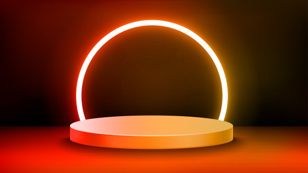 室内有舞台和红色闪亮的霓虹灯弧线。三维矢量图图片下载