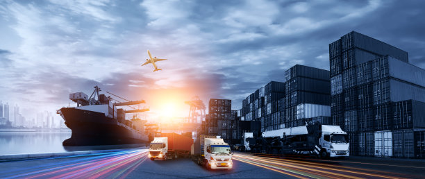 集装箱货船和货机的物流与运输，船厂吊桥工作，物流进出口和运输行业背景图片下载