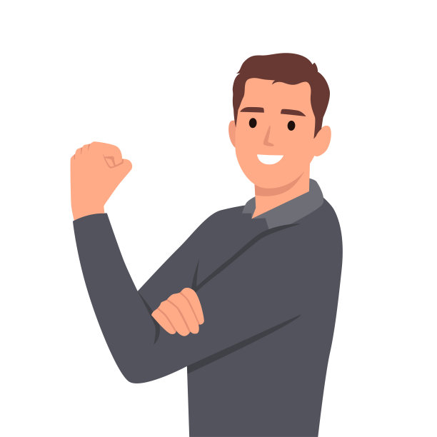 年轻人展示和弯曲肱二头肌的概念。平面矢量插图隔离在白色背景图片下载