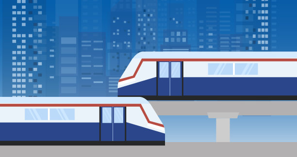 BTS天空列车在城市景观建筑矢量插图图片下载