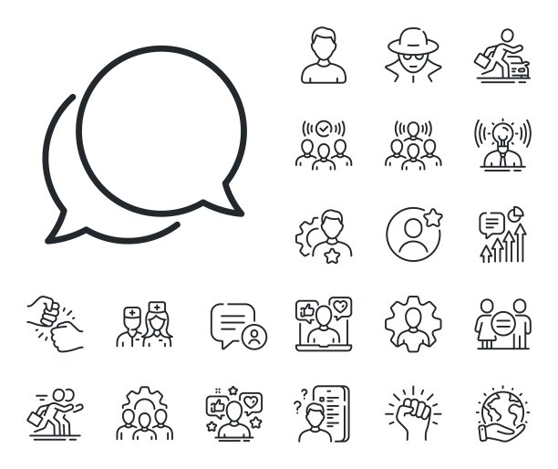 聊天评论线图标。语音气泡标志。社交媒体信息。专家，医生和工作竞争。向量图片下载