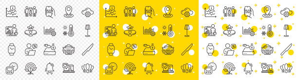 概述伙伴关系，朋友聊天和电源银行线路图标。用于web应用程序。矢量图片下载