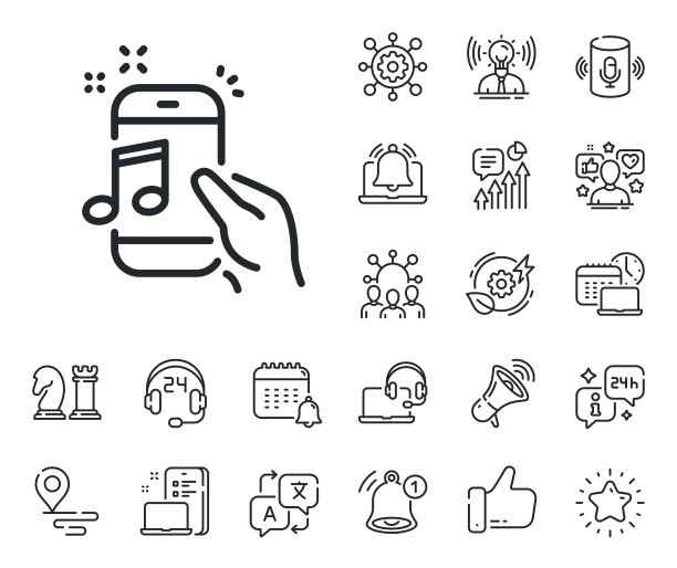 音乐在电话线图标。移动无线电信号。放置位置，技术和智能扬声器。向量图片下载