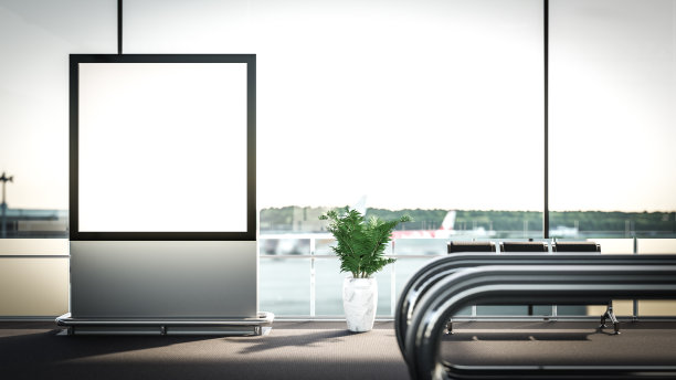 3 d渲染。机场走廊上空白的广告牌。对你的广告很有用。图片下载